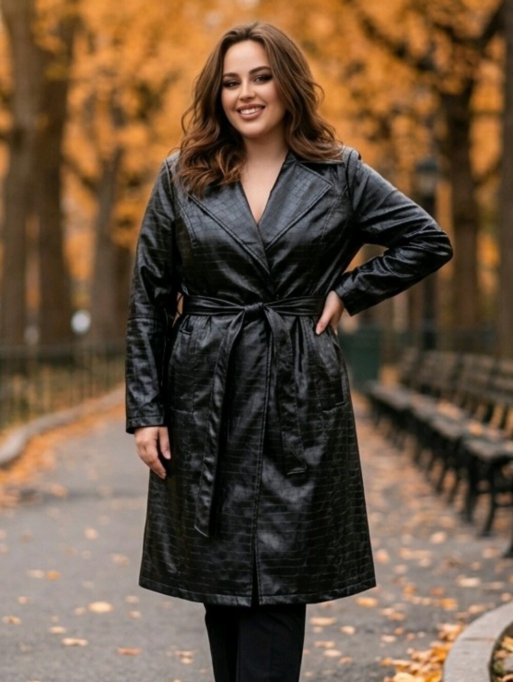 J Jason Wu "The Icon" Faux Leather Croc Trench Coat-Black